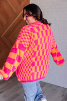 BeautybyShree Noticed in Neon Checkered Cardigan in Pink and Orange