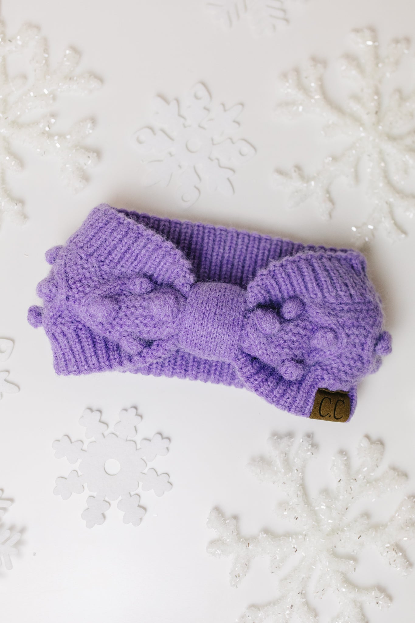 BeautybyShree Pom Knit Head Wrap In Periwinkle