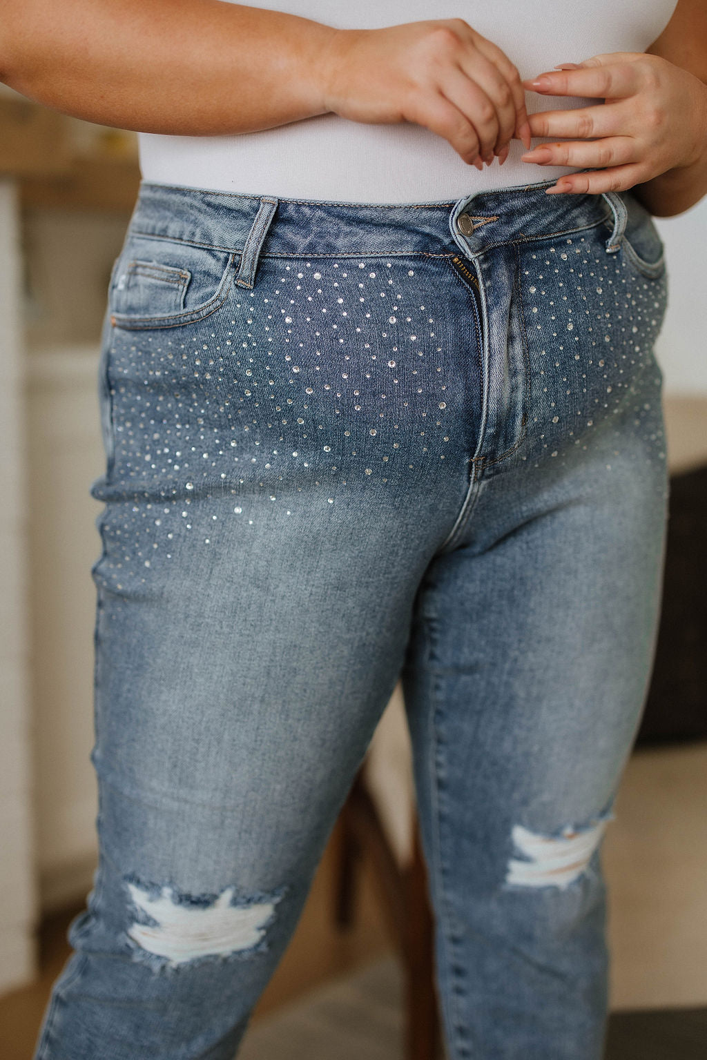 BeautybyShree Reese Rhinestone Slim Fit Jeans