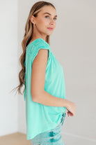 BeautybyShree Ruched Cap Sleeve Top in Neon Blue