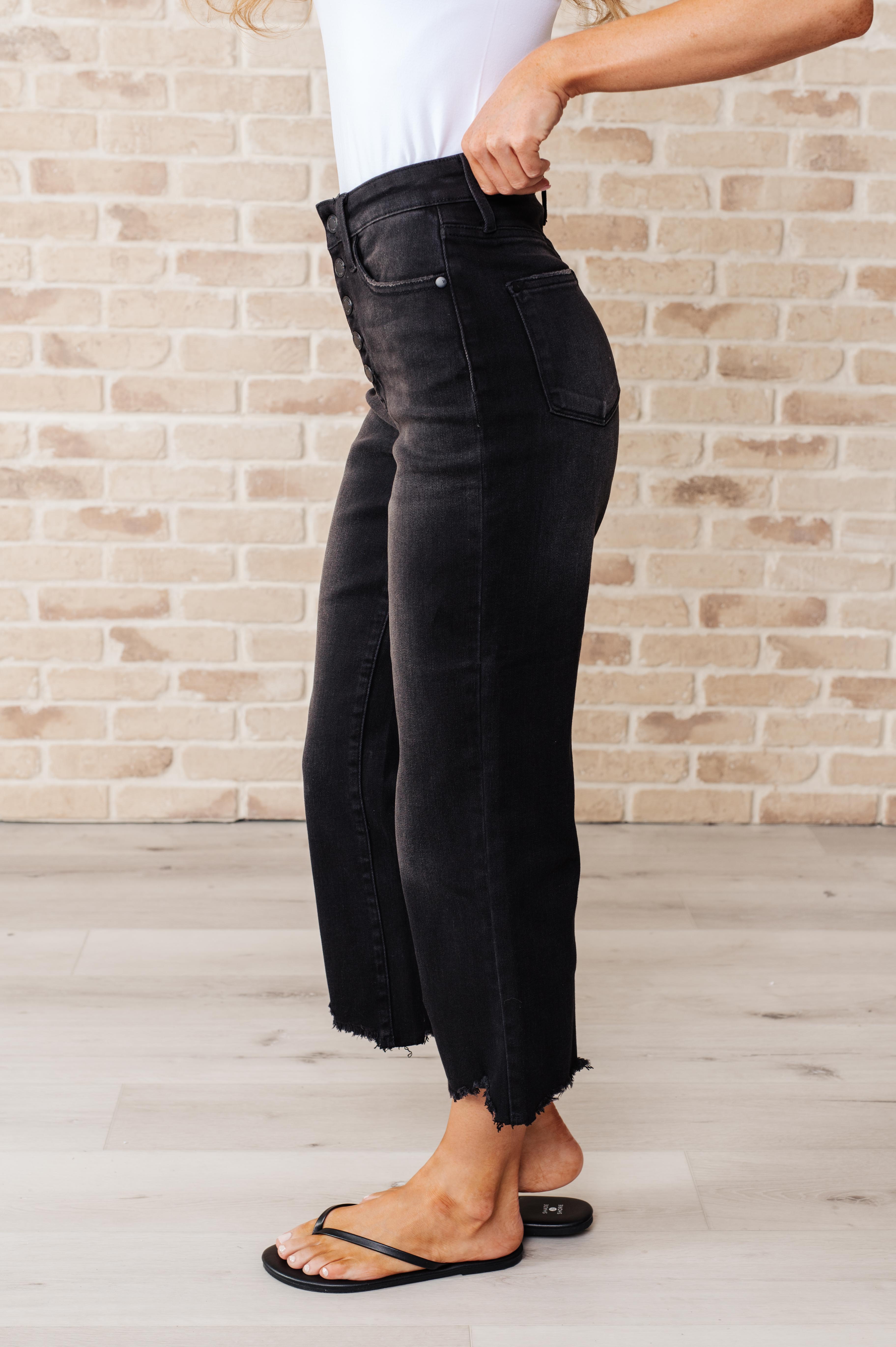 BeautybyShree Ryan High Rise Button Fly Wide Leg Crop Jeans