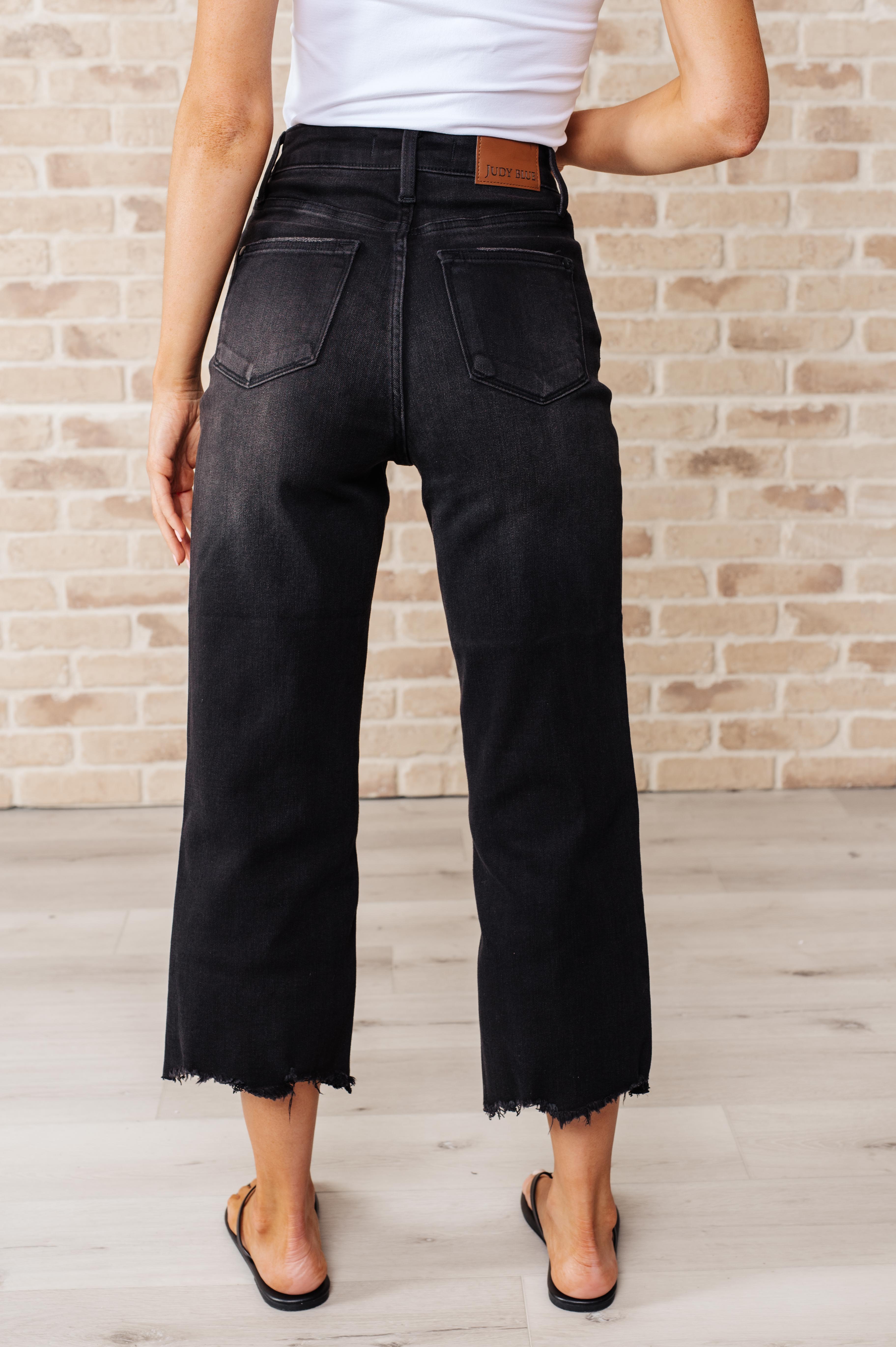 BeautybyShree Ryan High Rise Button Fly Wide Leg Crop Jeans