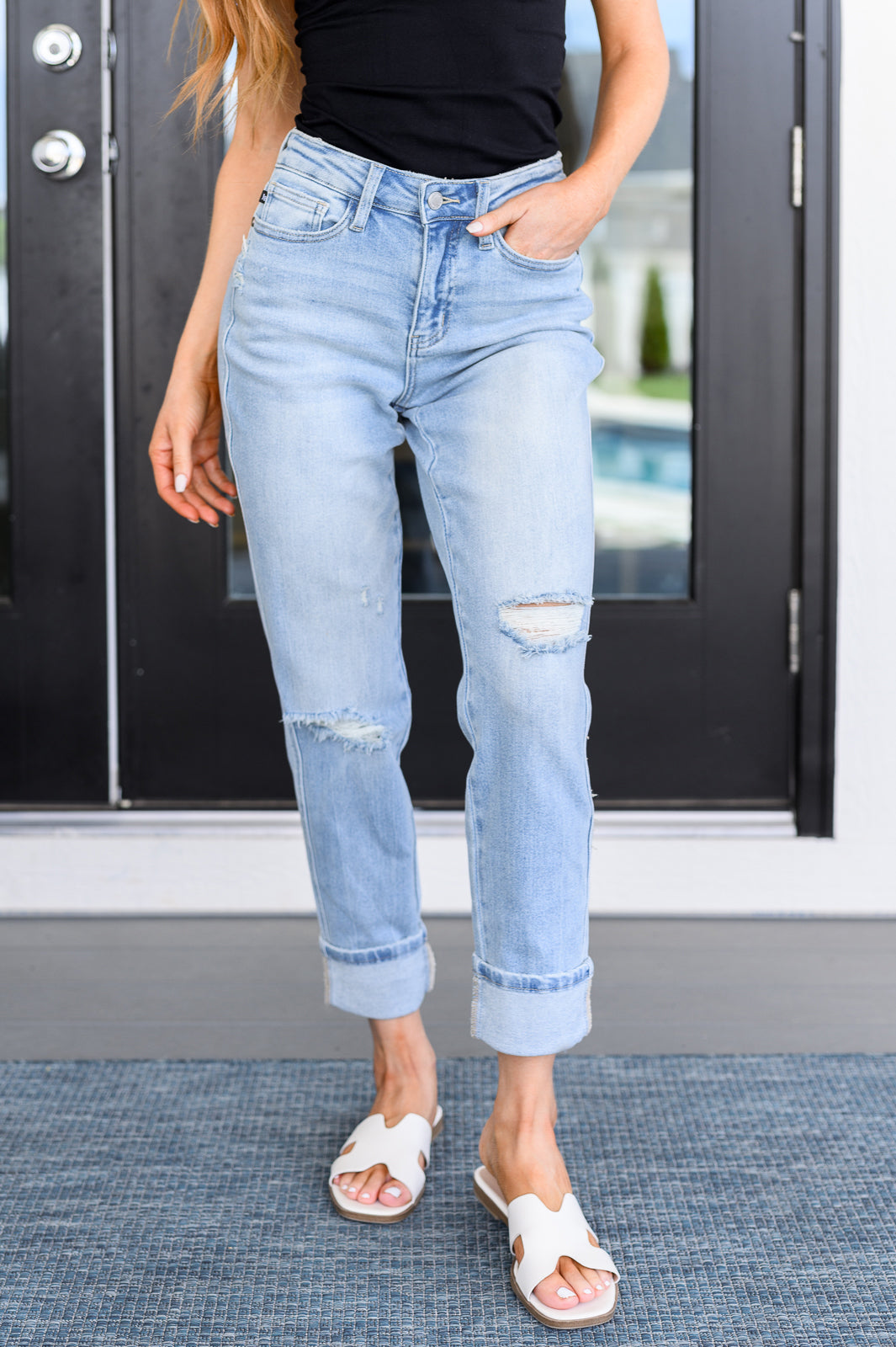 BeautybyShree Sam Mid Rise Star Pocket Boyfriend Jeans