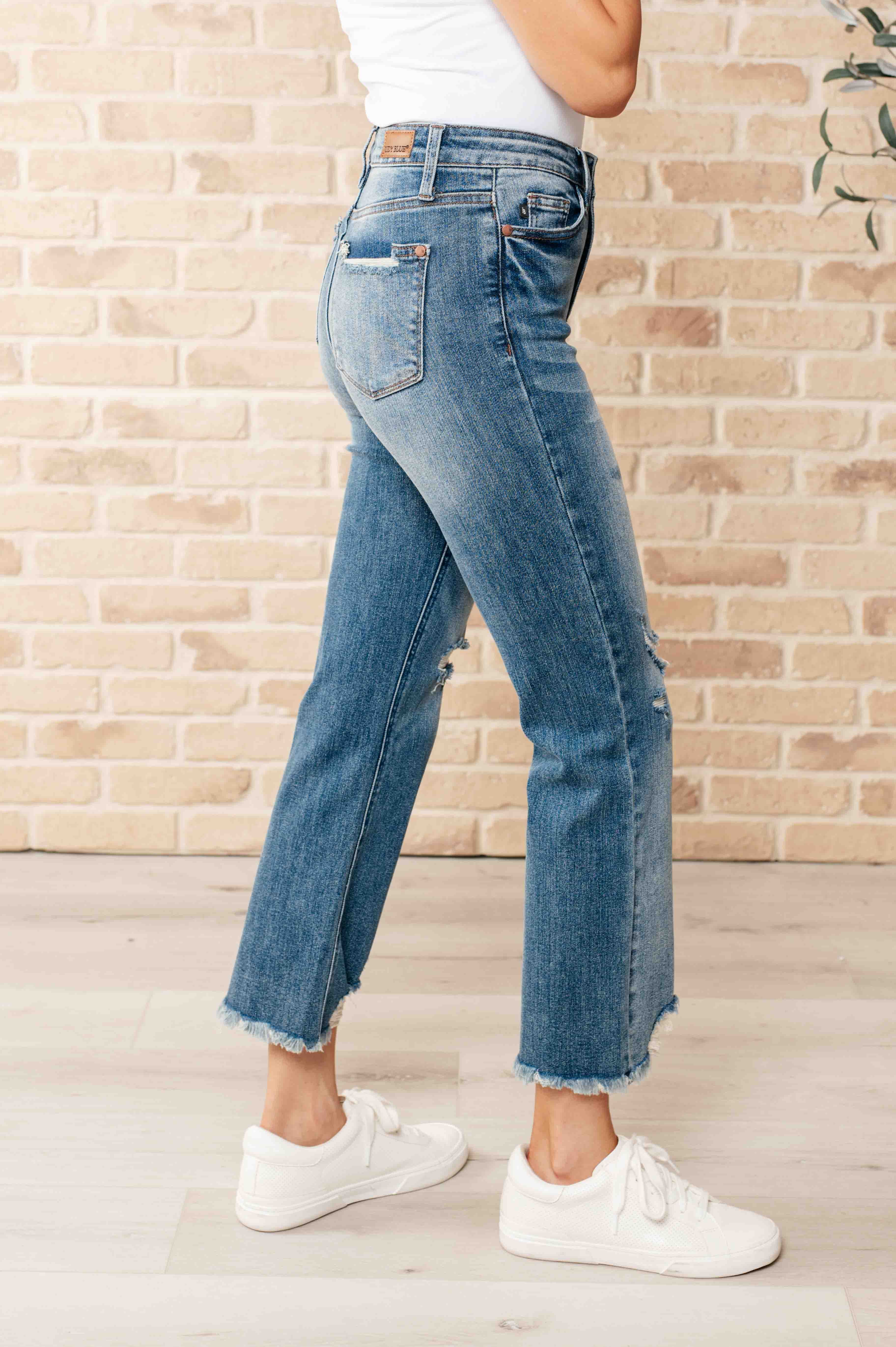 BeautybyShree Sammy High Waist Distressed Crop Straight Leg Jeans