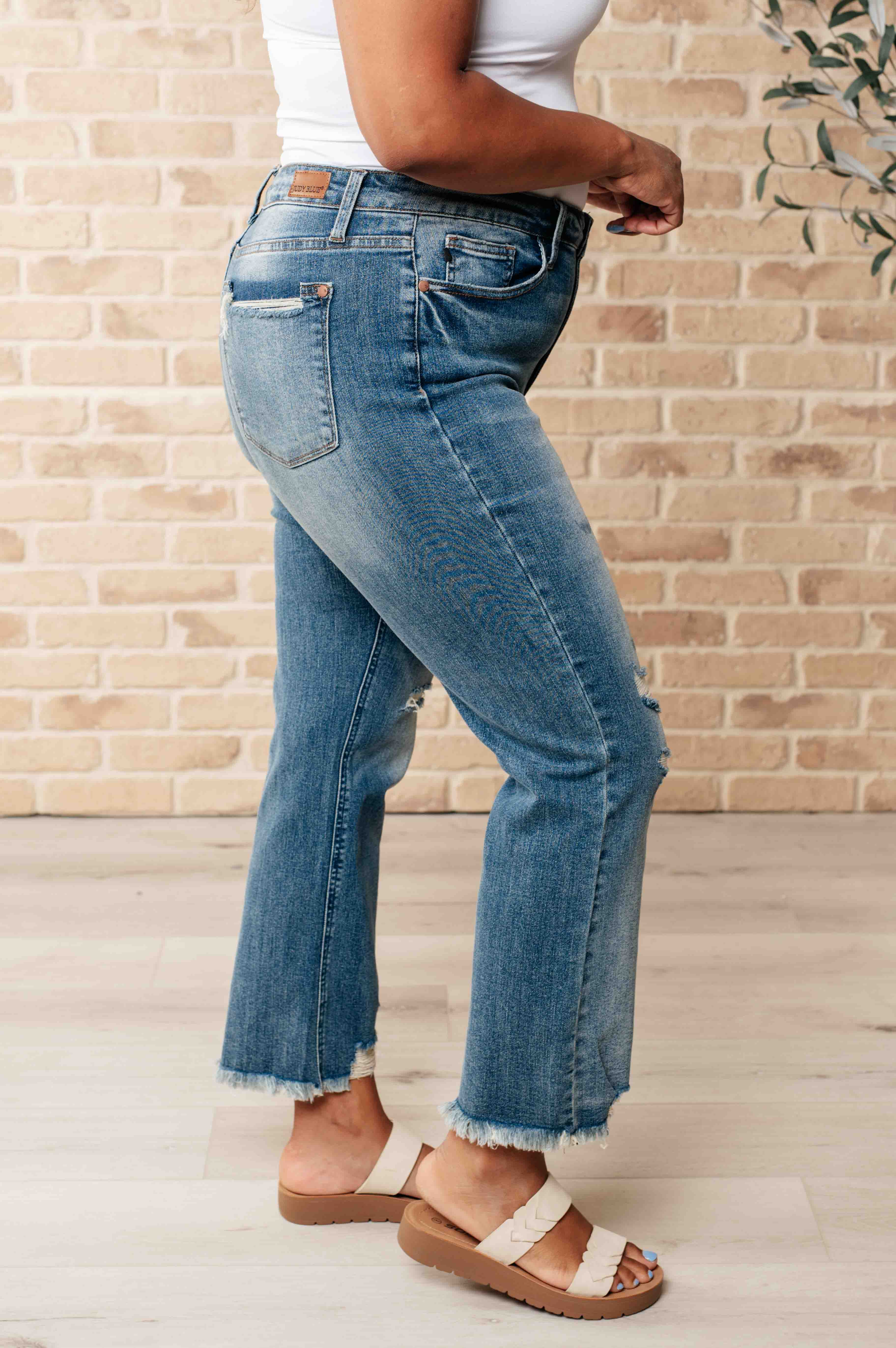 BeautybyShree Sammy High Waist Distressed Crop Straight Leg Jeans