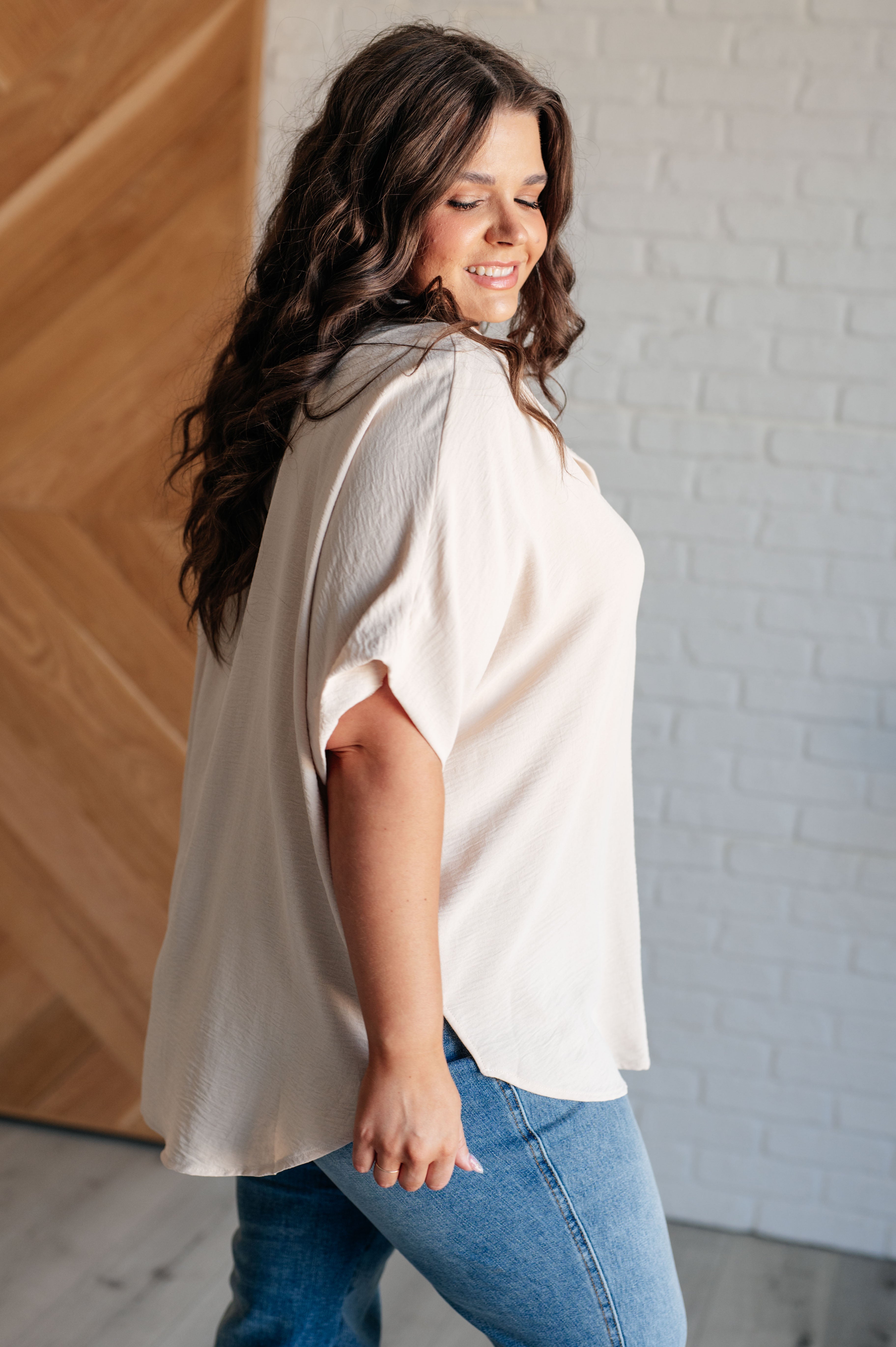 BeautybyShree Sweet Simplicity Button Down Blouse in Oatmeal