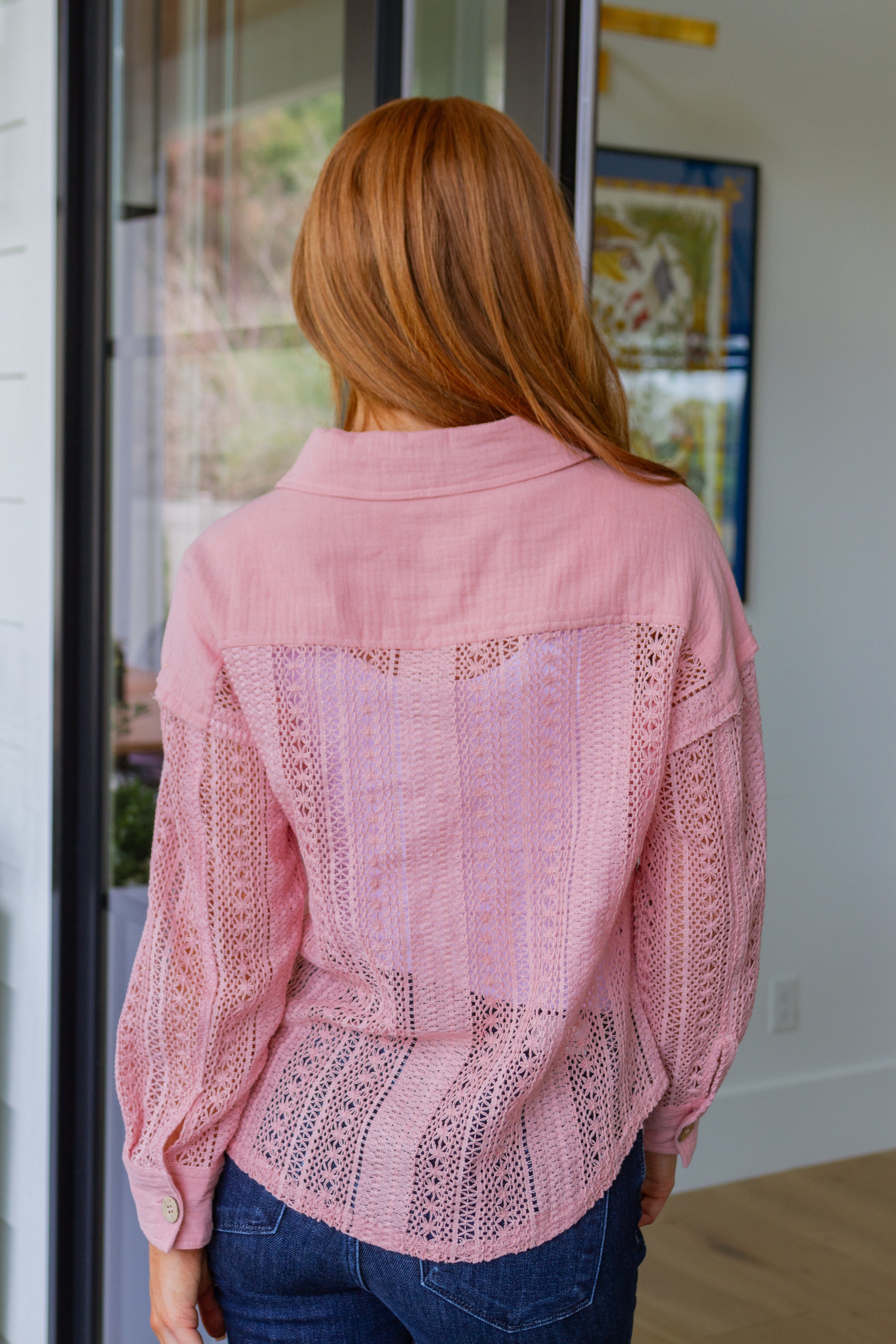 BeautybyShree Sweeter Than Nectar Lace Button Down in Rose