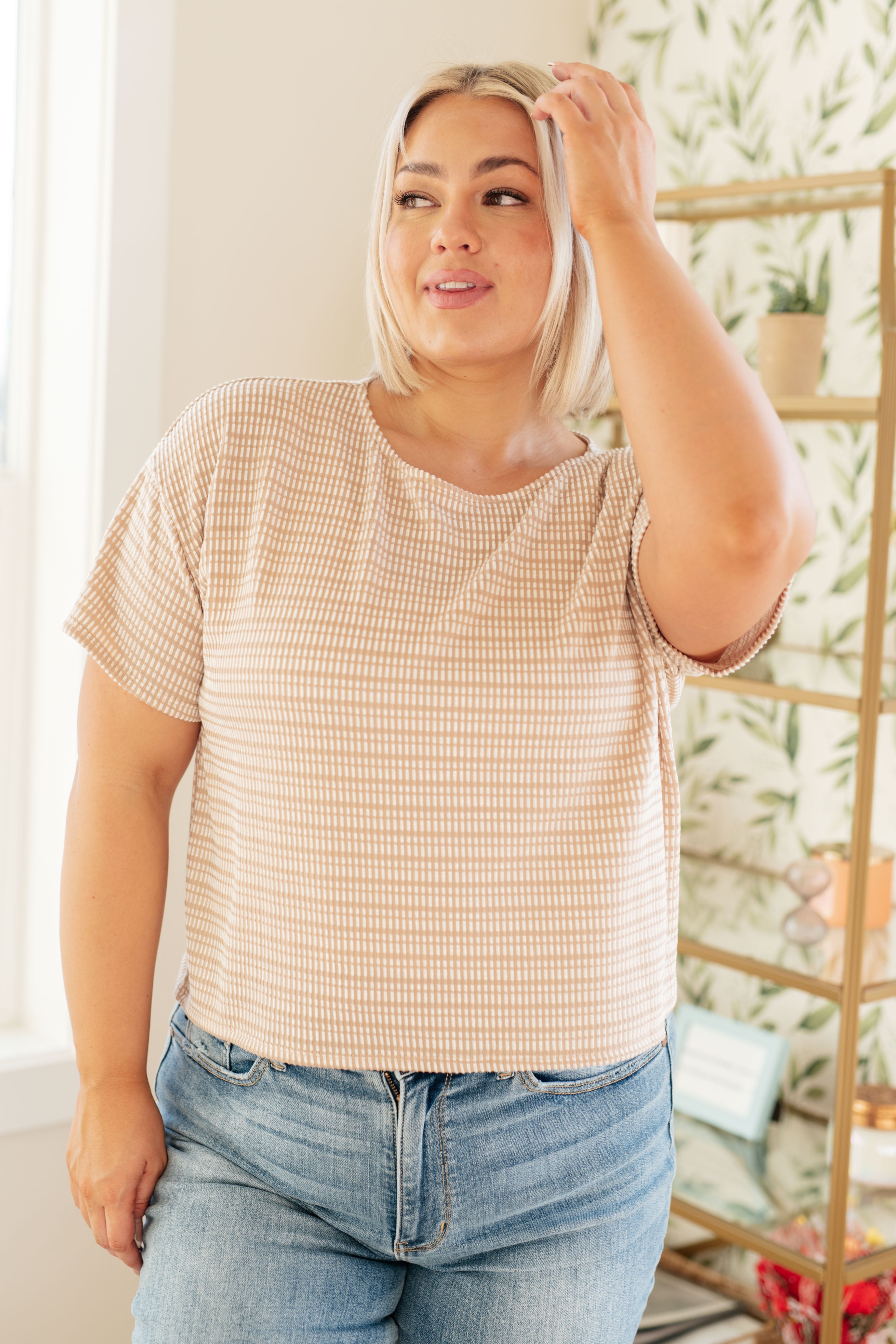 Textured Boxy Top in Taupe