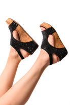 BeautybyShree Ashley Wedge Sandals in Black Rhinestone