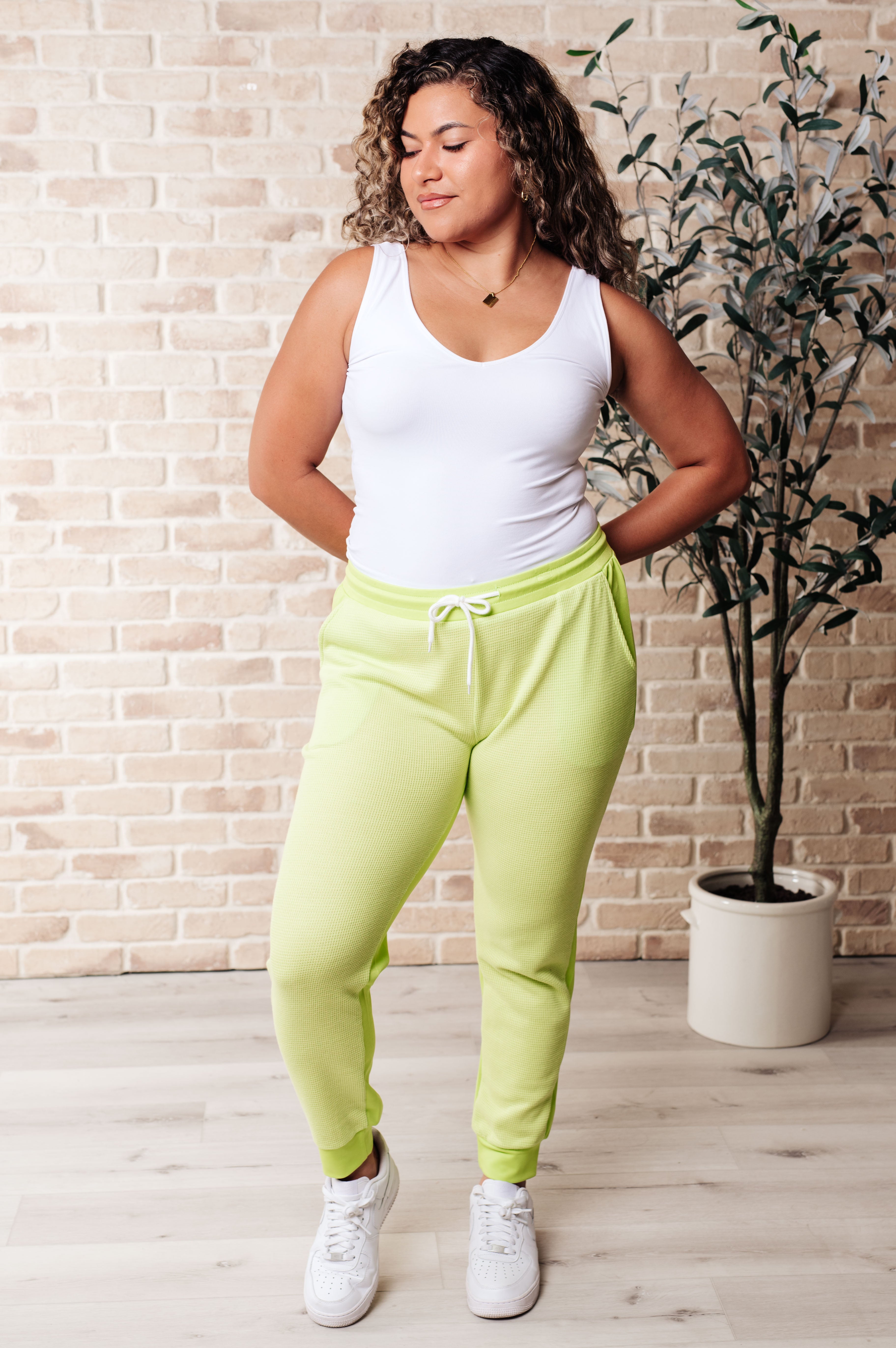 BeautybyShree Tommy Two Tone Waffle Joggers Lime