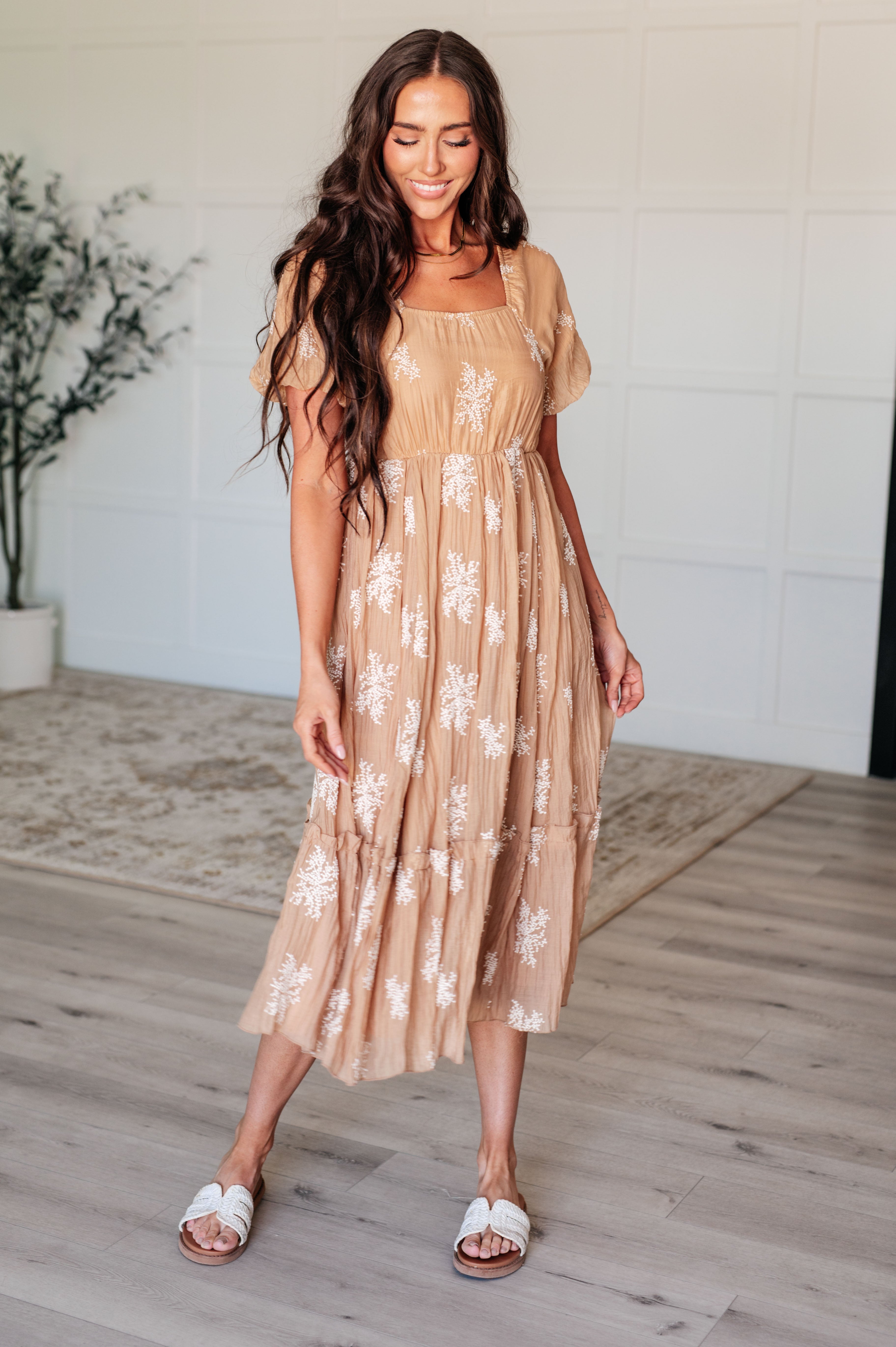 BeautybyShree Trusting My Intuition Balloon Sleeve Dress in Camel