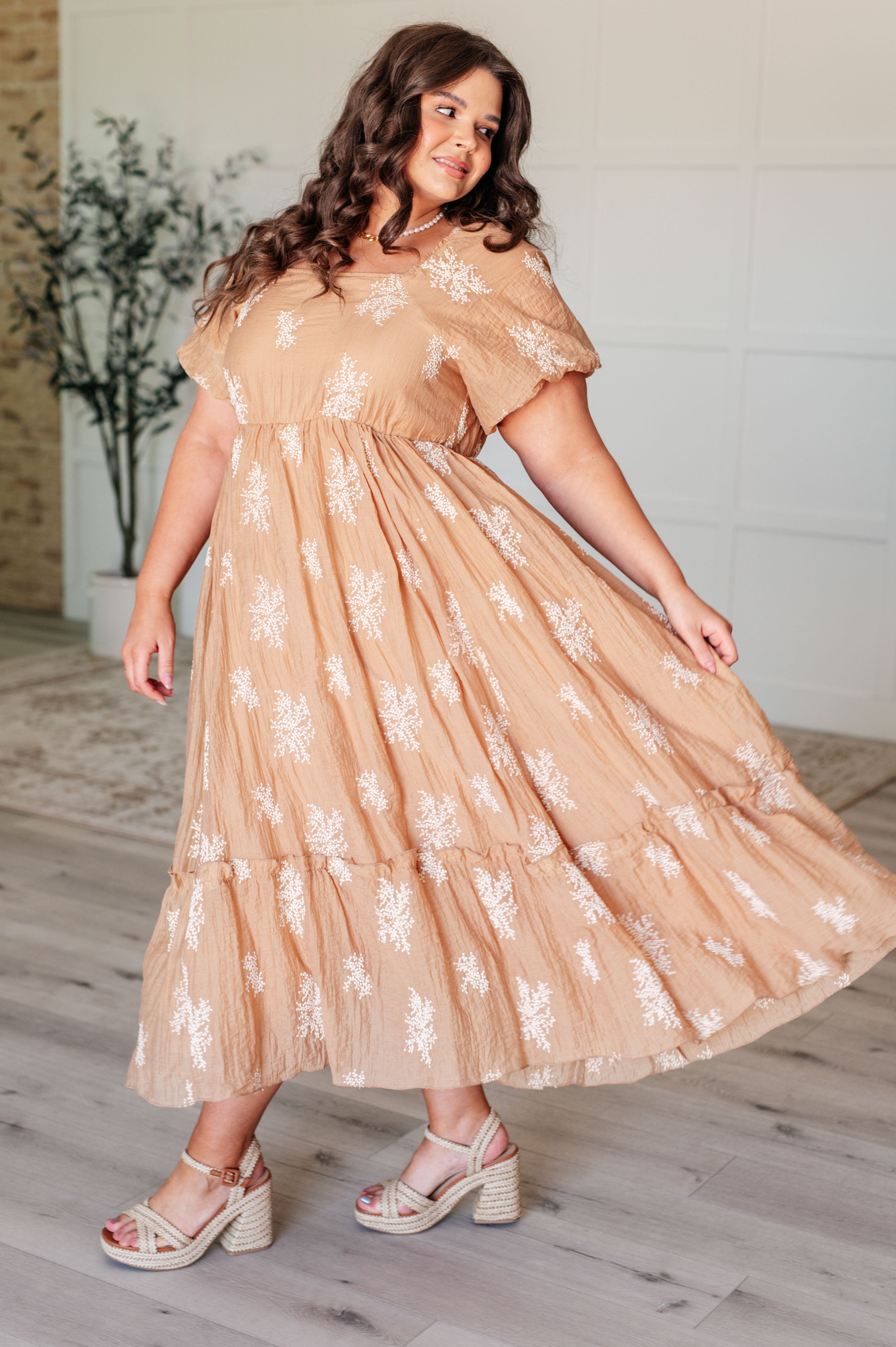 BeautybyShree Trusting My Intuition Balloon Sleeve Dress in Camel