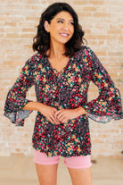 BeautybyShree Willow Bell Sleeve Top in Black Multi Ditsy Floral