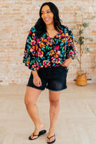 BeautybyShree Willow Bell Sleeve Top in Black and Emerald Floral