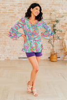 BeautybyShree Willow Bell Sleeve Top in Lavender Mint Paisley