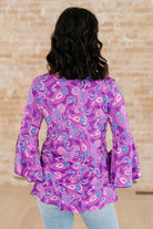 BeautybyShree Willow Bell Sleeve Top in Lavender Paisley