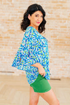 BeautybyShree Willow Bell Sleeve Top in Royal Brushed Multi