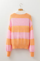 Orange Stripe Half Zip Collar Loose Sweater Sweaters a0922bf4dea70735