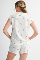 Beige Bow Print Half Zip Tank Top and Shorts Set Two Piece Shorts Sets a0d186366c60a04f