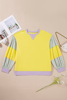 Yellow Striped Colorblock Patchwork Plus Size Pullover Sweatshirt Plus Size Tops a0d651626fa0d274
