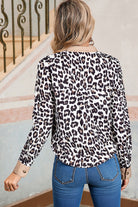 Multicolour Leopard Print Button Pop of Color Neckline Blouse Blouses a1088cedfd43879f