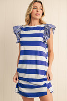 Sky Blue Stripe Ruffle Sleeve T Shirt Dress Short Dresses a11437074435b8ea