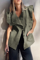 Green Bay Ruffle Plain Denim Jacket Vest Jackets a128930a98f22330
