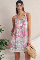 Multicolour Boho Floral Tassel Tie U Neck Mini Dress Short Dresses a13b23d4145d5842