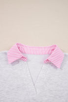 Light Grey Stripe Patchwork Loose Long Sleeve Top Drawstring Waist Pants Set Two Piece Pants Sets a13c8eebc81b8c4f