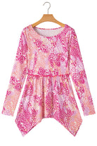 Rose Classic Leopard Print Handkerchief Hem Tunic Top Blouses a19c0c76f4a9f7ec