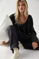 White Oversize Waffle Drop Shoulder Exposed Seam V Neck Hoodie Sweatshirts & Hoodies a1a13411147a68af