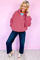 Pink Stripe Quarter Zip Fleece Oversize Sweatshirt Sweatshirts & Hoodies a202f5c575bd8d22