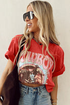 Tomato Red COWBOY Vintage Graphic Loose Tee T Shirts a2116d1947e57381