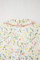 Beige Bow and Cherry Print Ruffle Hem Shorts Pajama Set Two Piece Shorts Sets a2488247af03949c