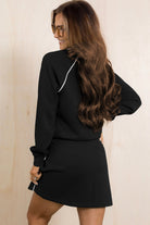 Black Contrast Piping Crewneck Pullover Mini Skirt Set Two Piece Skirt Sets a24d9e0f91ed5689