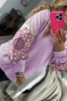 Phalaenopsis Flower Patched Colorblock Plus Size Pullover Top Plus Size Tops a2835416e370946c