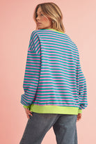 Blue Stripe Contrast Edge Cross Seam Oversized Pullover Sweatshirts & Hoodies a2b1e37f131ec46f