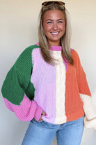 Desert Gold Colorblock Knit Drop Shoulder Loose Fit Sweater Sweaters a2c9ddbceab0308b