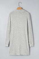 Gray Ribbed Knit Open Front Tunic Cardigan with Pockets Cardigans a2d03a1b59a86163