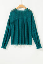 Evergreen Sheer Lace Balloon Sleeve Babydoll Blouse Blouses a2d762e4ea4f7c51