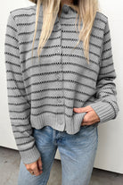 Gray Stripe Button Front Ribbed Trim Short Cardigan Cardigans a32fdd48c198802b