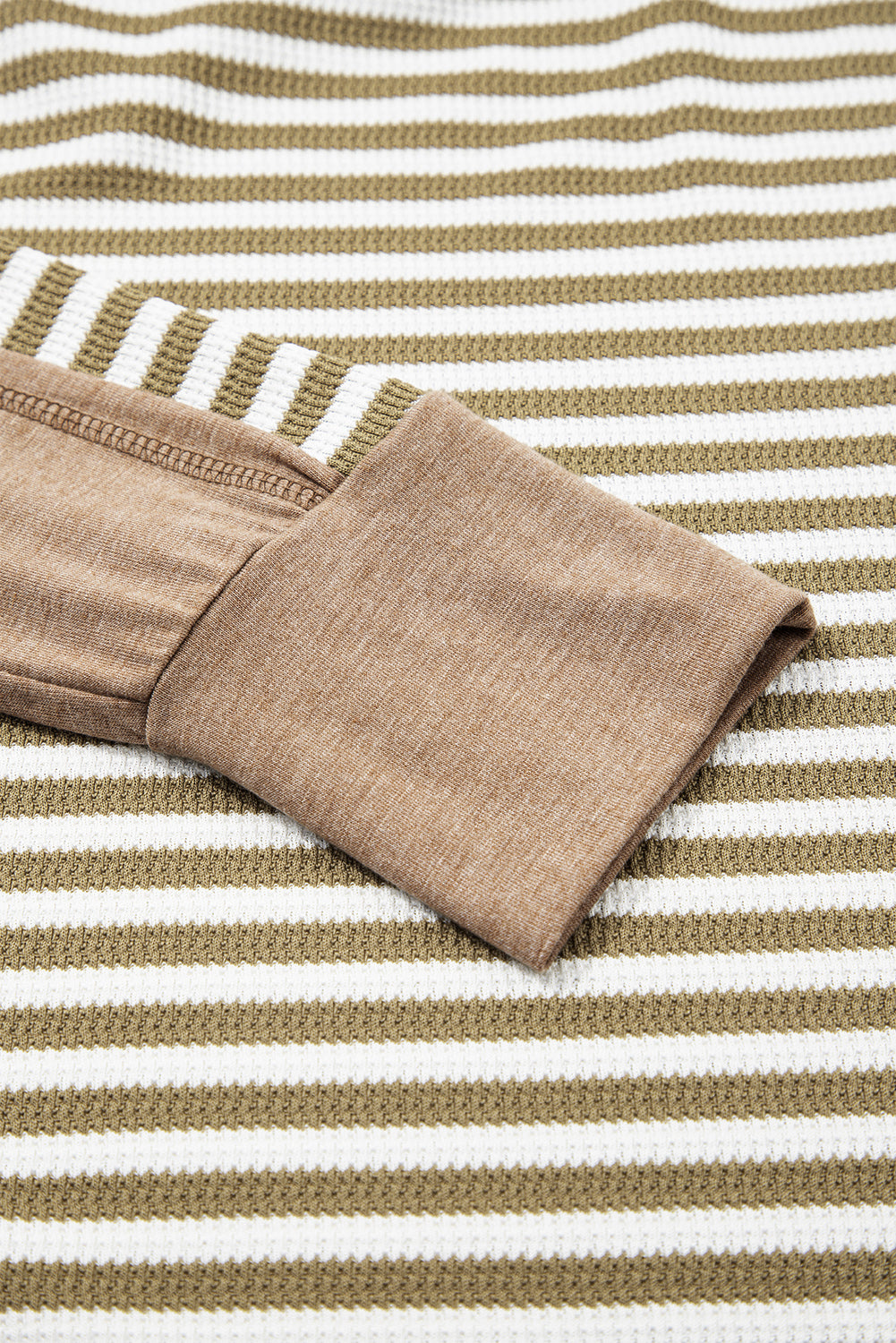 Khaki Stripe Patchwork Knit Drop Shoulder Top Long Sleeve Tops a3344631ac64f5ea