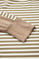 Khaki Stripe Patchwork Knit Drop Shoulder Top Long Sleeve Tops a3344631ac64f5ea