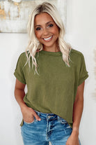 Medium Grey Crinkle Rib Knit Exposed Seam Round Neck T-shirt T Shirts a376080f731e17c5