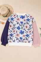 Khaki Vibrant Floral Contrast Colorblock Sleeve Pullover Sweater Sweaters a38ef0e4bbeb5d31