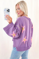 Lavendula Brushed Star Graphic V Neck Drop Shoulder Oversize Sweater Sweaters a3e1c5129fa3c2ca
