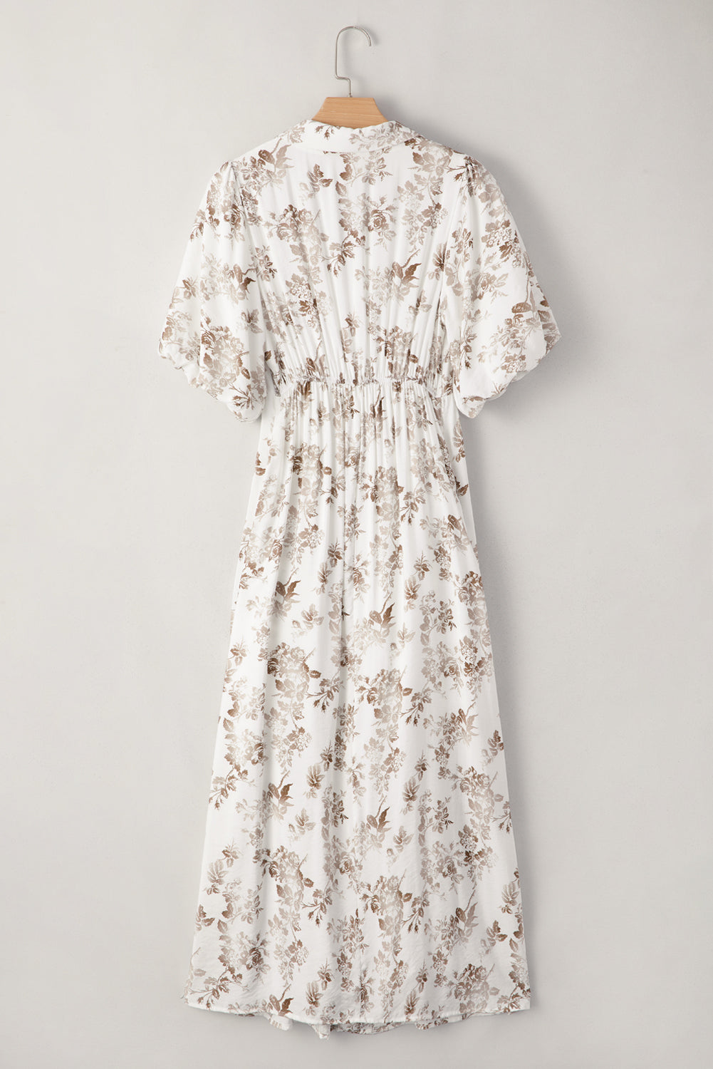 Khaki Floral Puff Sleeve V Neck Buttoned Front Maxi Dress Maxi Dresses a3eb9a0e17d47d16