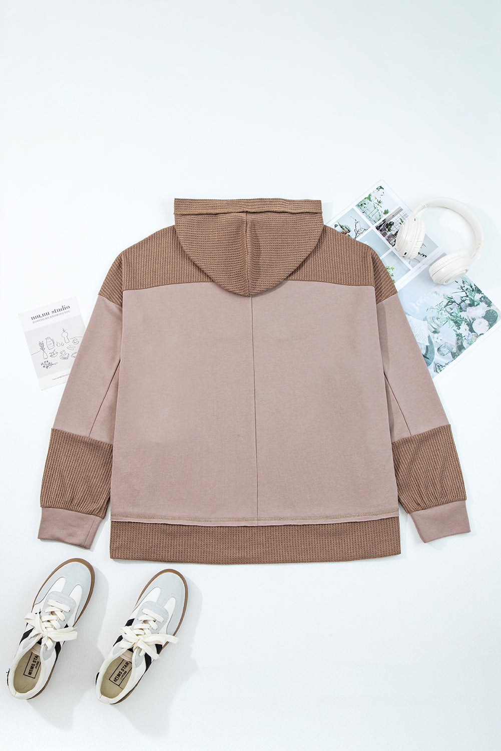 Goat Waffle Patchwork Plus Size Pocketed Hoodie Plus Size Tops a423781470ae854a