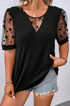 Black Plus Size Floral Mesh Patchwork Loose V Neck T Shirt Plus Size Tops a467af5b51a8602c
