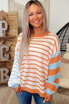 Orange Striped Colorblock Pullover Sweater Sweaters a490d647dd42fa0e